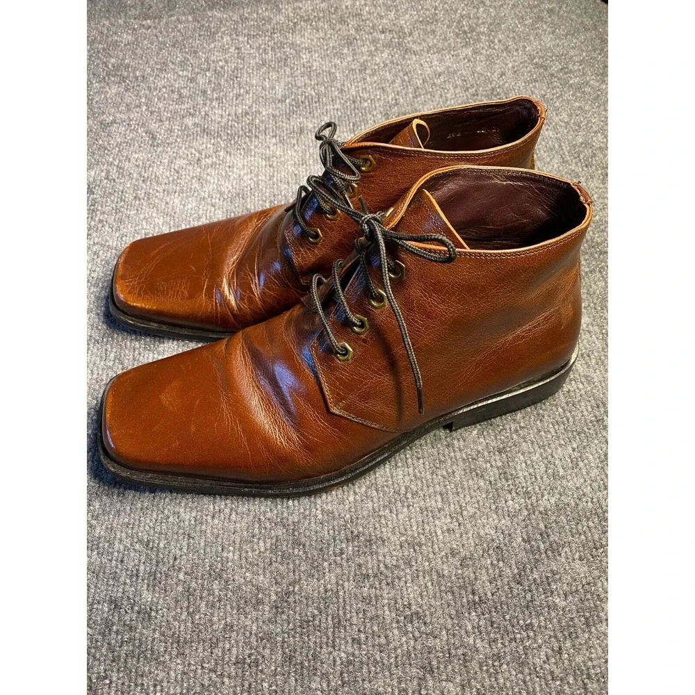 Michele Olivier Ankle Chukka Shoes Mens Size 10 Brown Leather Block Heel Lace Up